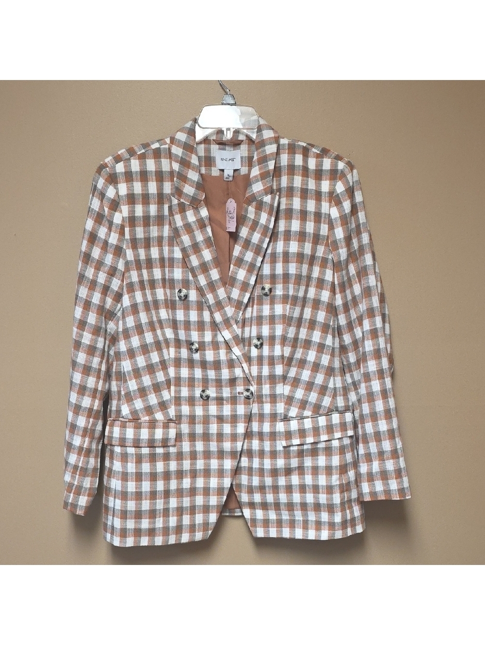 Nine West Brown and White Plaid Blazer